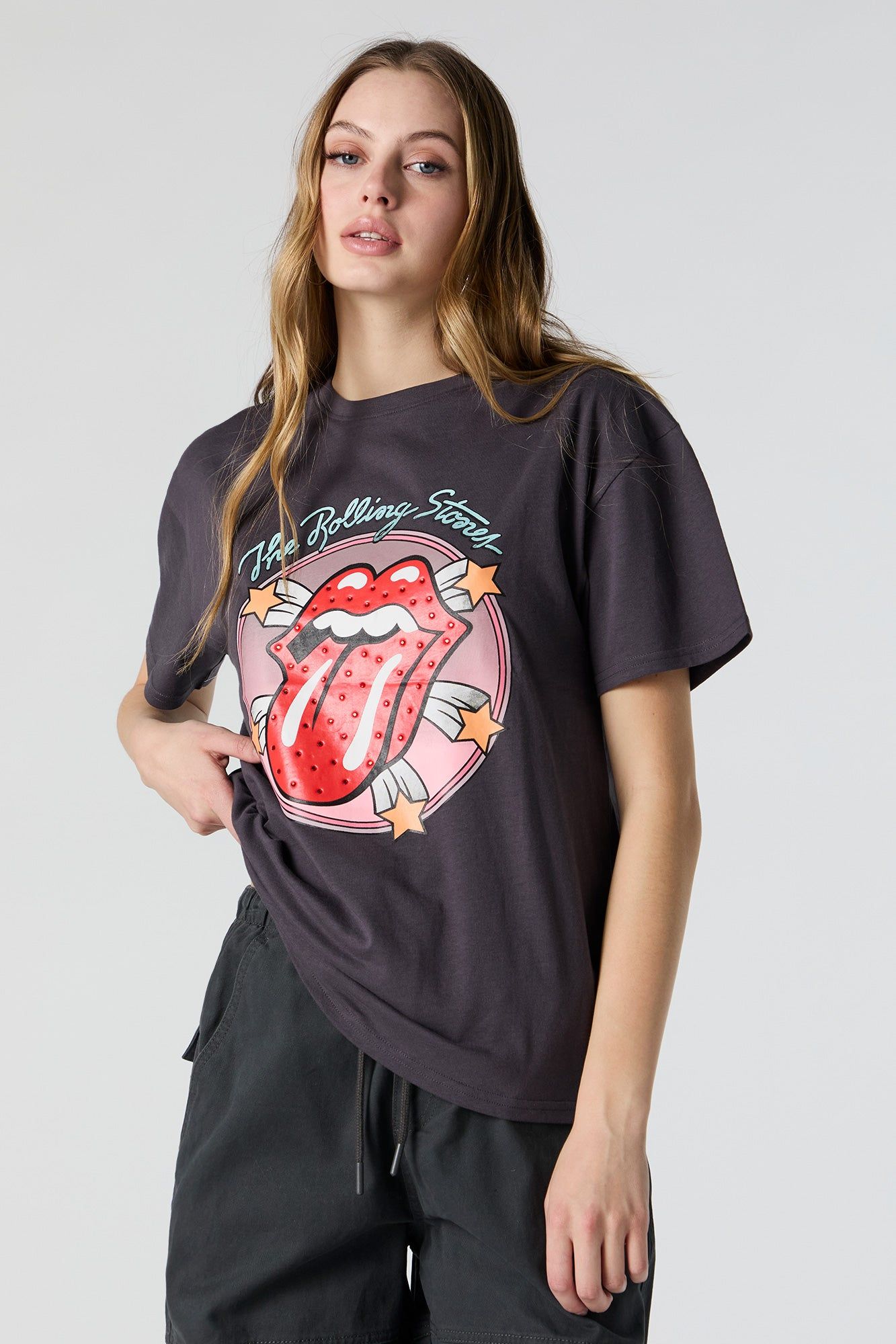 The Rolling Stones Rhinestone Graphic Boyfriend T-Shirt sold by Charlotte Russe product image thumbnail 2