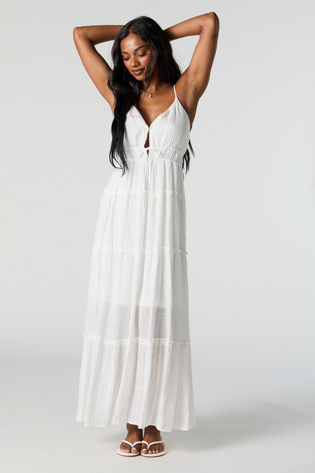 V-Neck Tie Front Tiered Maxi Dress sold by Charlotte Russe product image thumbnail 4