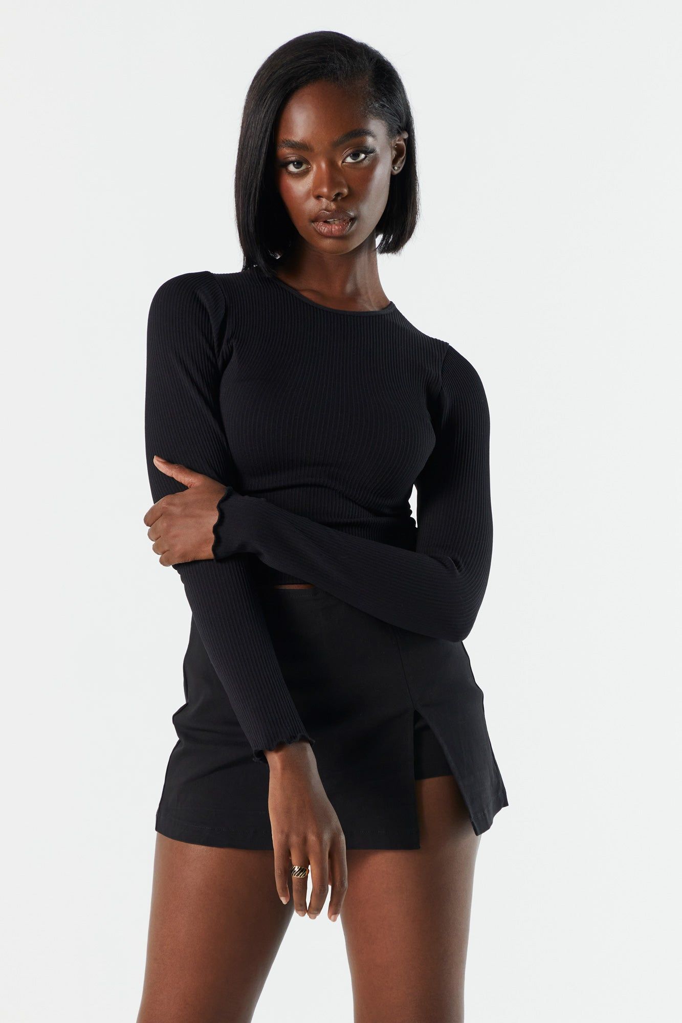 Ribbed Long Sleeve Crop Top sold by Charlotte Russe product image thumbnail 3