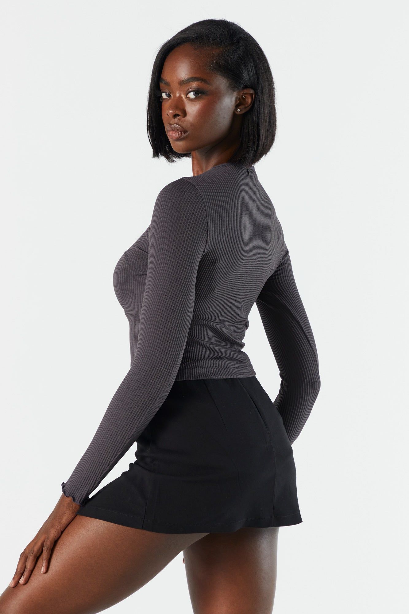 Ribbed Long Sleeve Crop Top sold by Charlotte Russe product image thumbnail 8