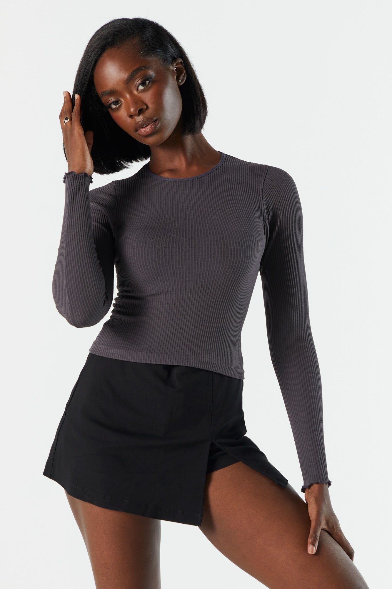 Ribbed Long Sleeve Crop Top sold by Charlotte Russe product image thumbnail 7