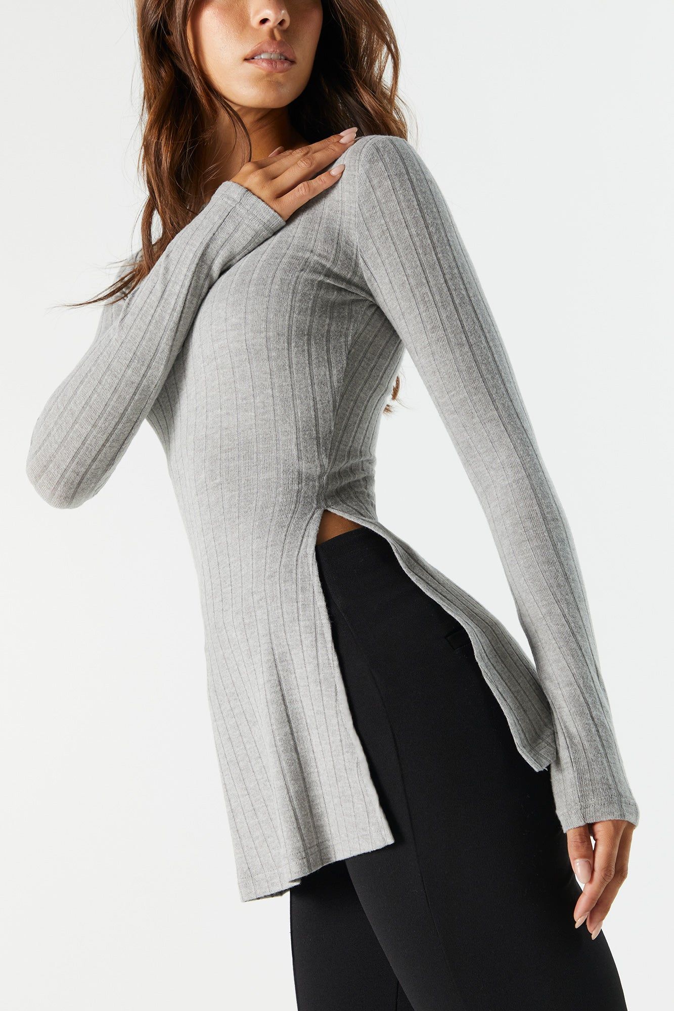Tunique côtelée à manches longues sold by Charlotte Russe product image thumbnail 9