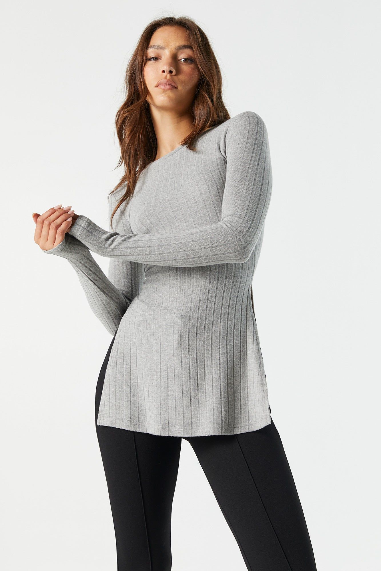 Tunique côtelée à manches longues sold by Charlotte Russe product image thumbnail 6