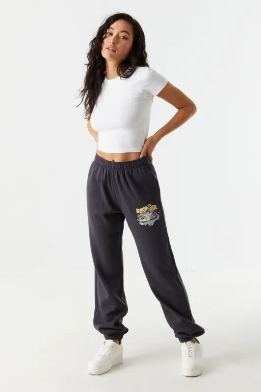 Born To Ride Graphic Fleece Girlfriend Jogger sold by Charlotte Russe