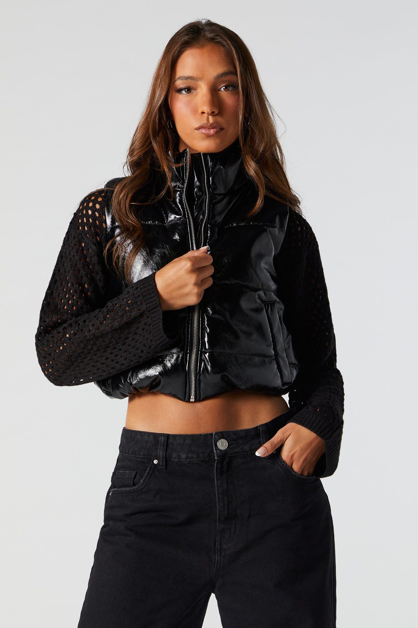 Faux Leather Cropped Puffer Vest sold by Charlotte Russe product image thumbnail 5