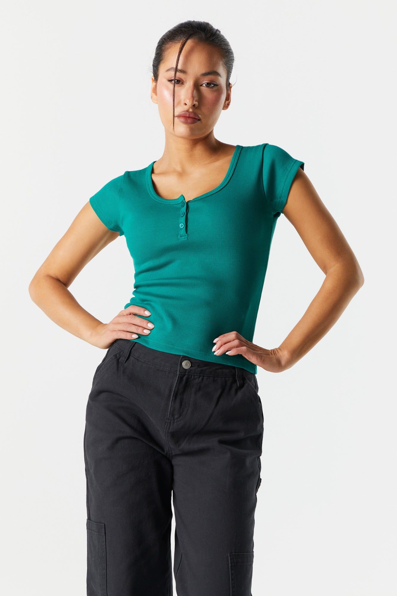 Colored Ribbed Henley Skimmer Top sold by Charlotte Russe product image thumbnail 4