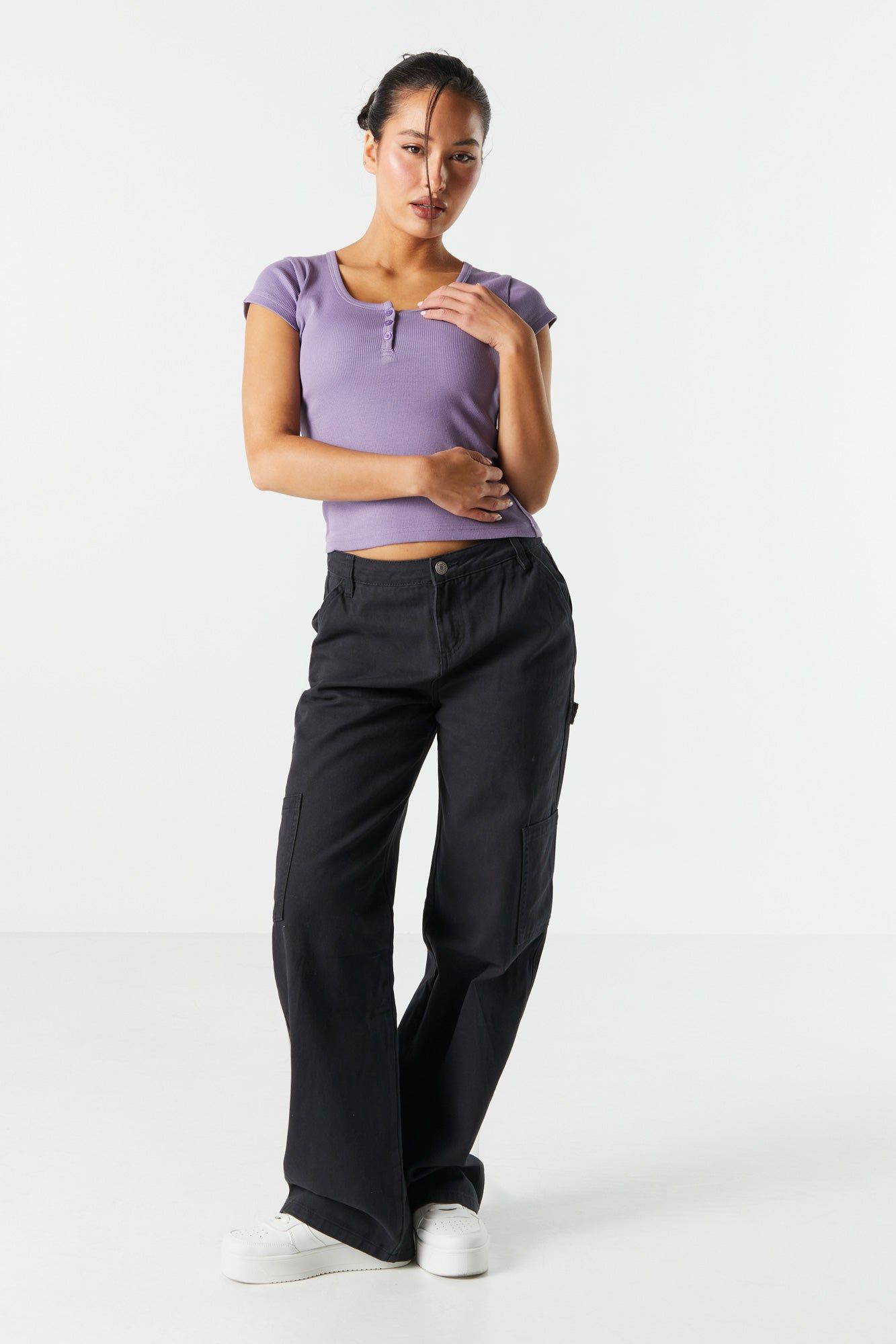 Colored Ribbed Henley Skimmer Top sold by Charlotte Russe product image thumbnail 3