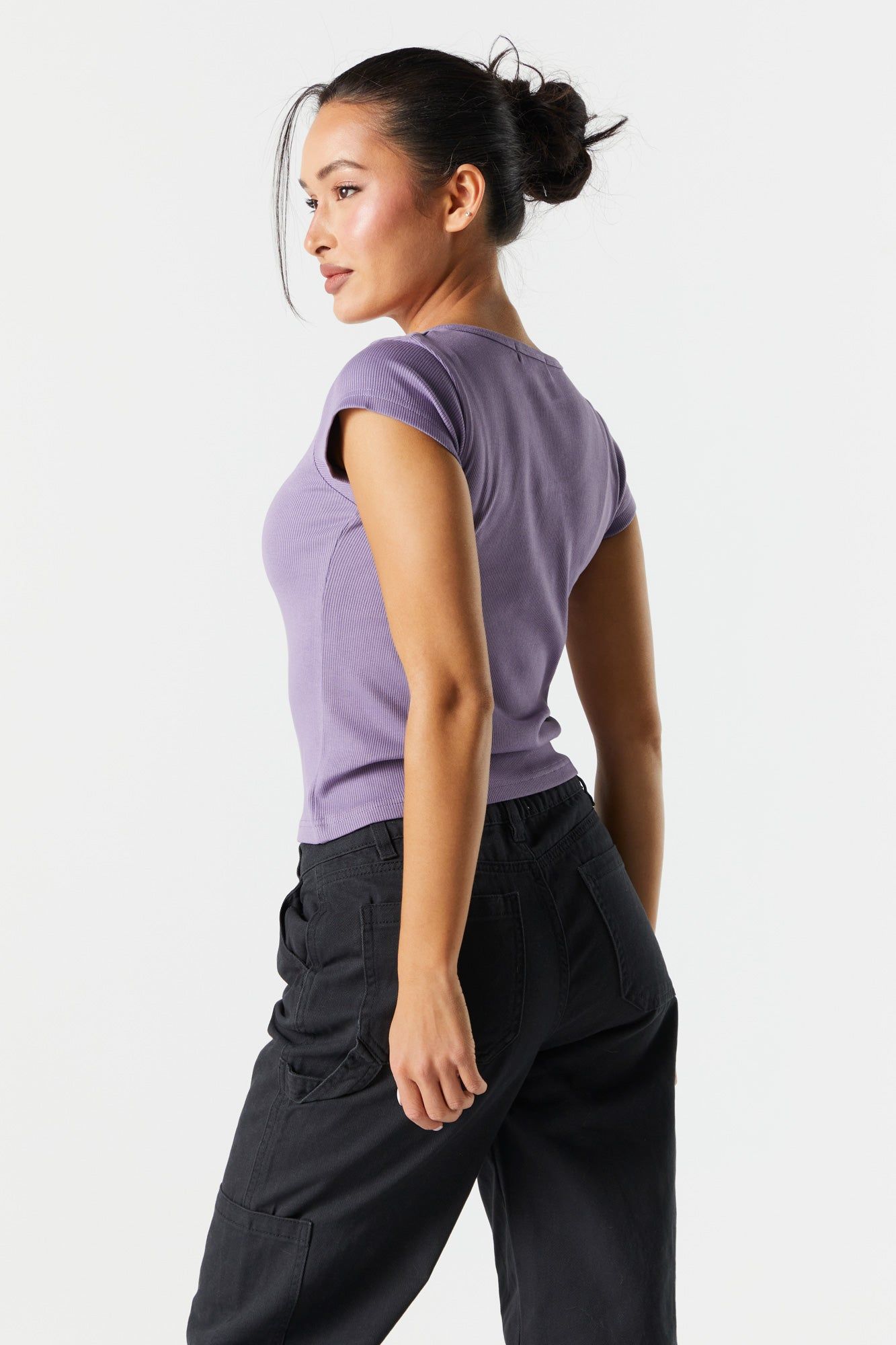 Colored Ribbed Henley Skimmer Top sold by Charlotte Russe product image thumbnail 2