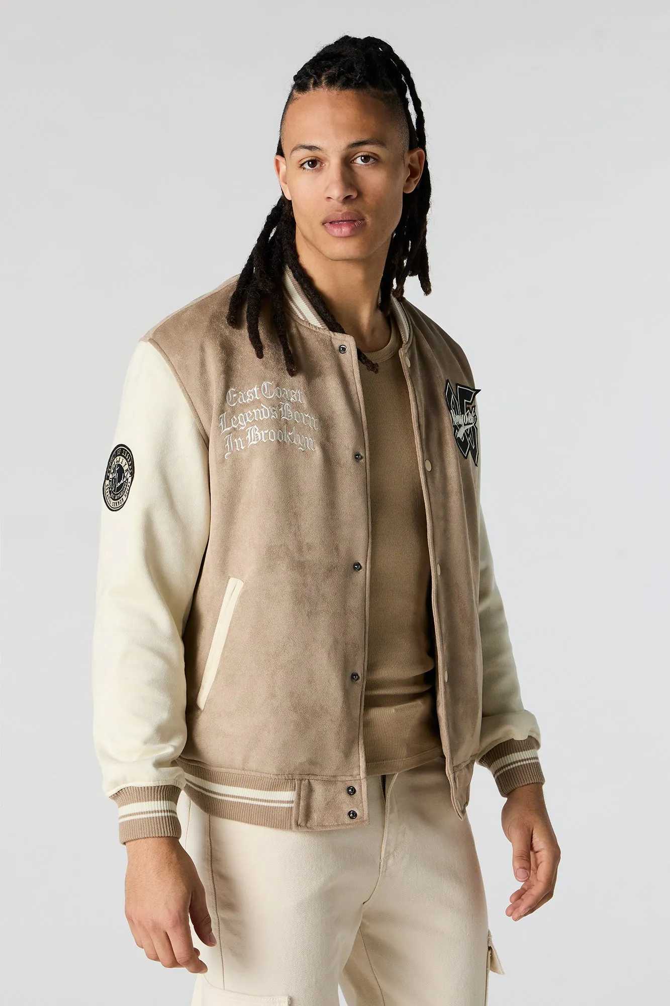 New York Faux Suede Varsity Jacket sold by Charlotte Russe product image thumbnail 4