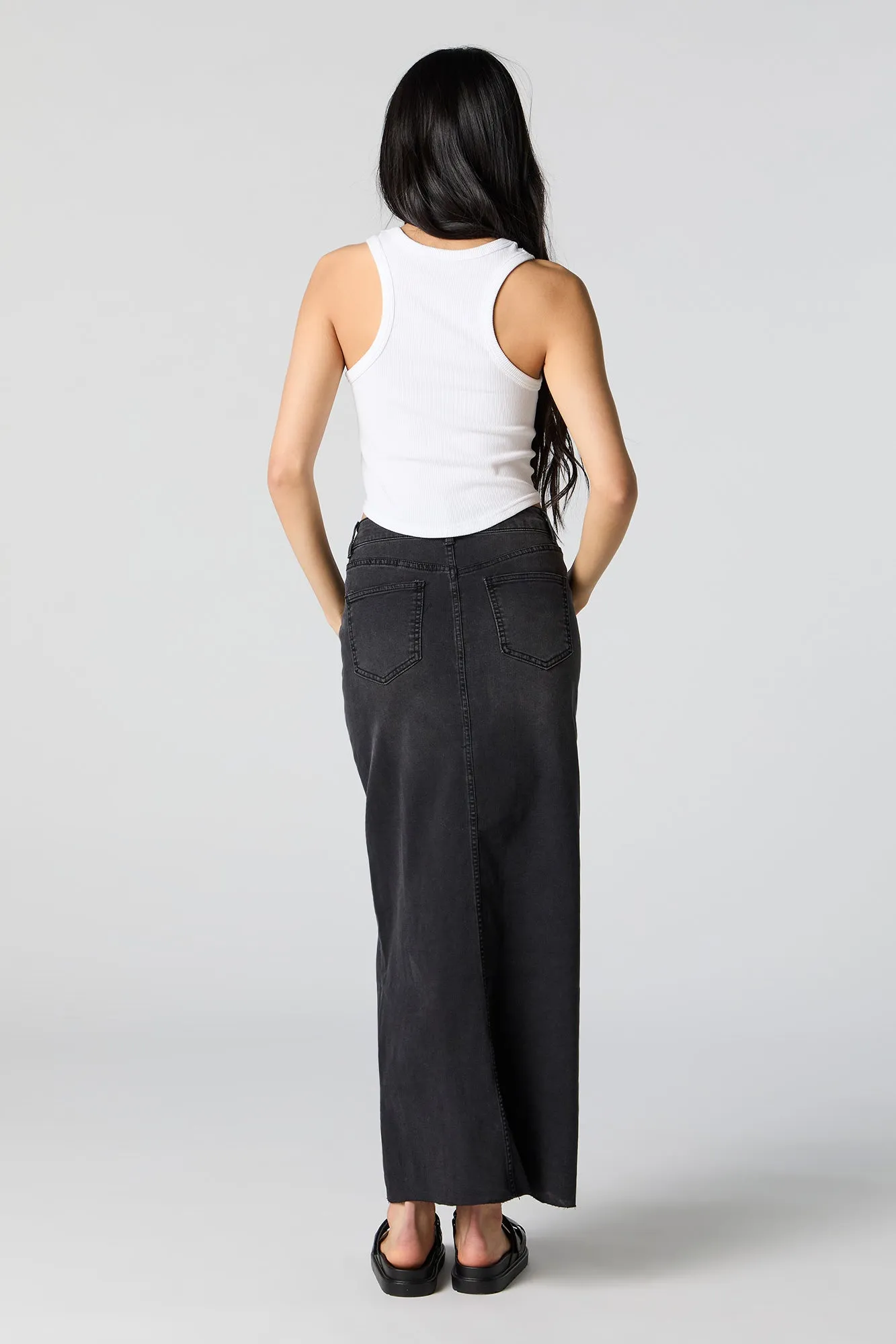 Black Wash Denim Front Slit Maxi Skirt sold by Charlotte Russe product image thumbnail 3