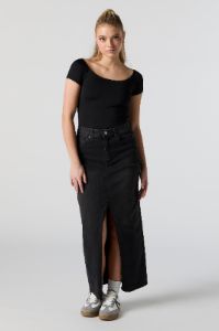 Denim Front Slit Maxi Skirt sold by Charlotte Russe