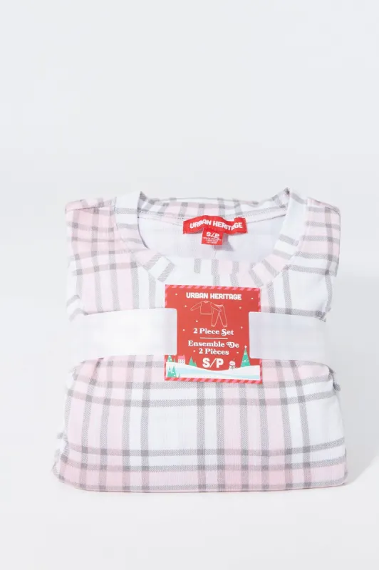 Pink Plaid Print 2 Piece Holiday Pajama Set sold by Charlotte Russe