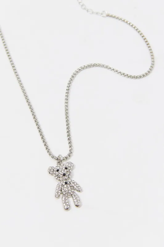 Rhinestone Teddy Bear Pendant Necklace sold by Charlotte Russe