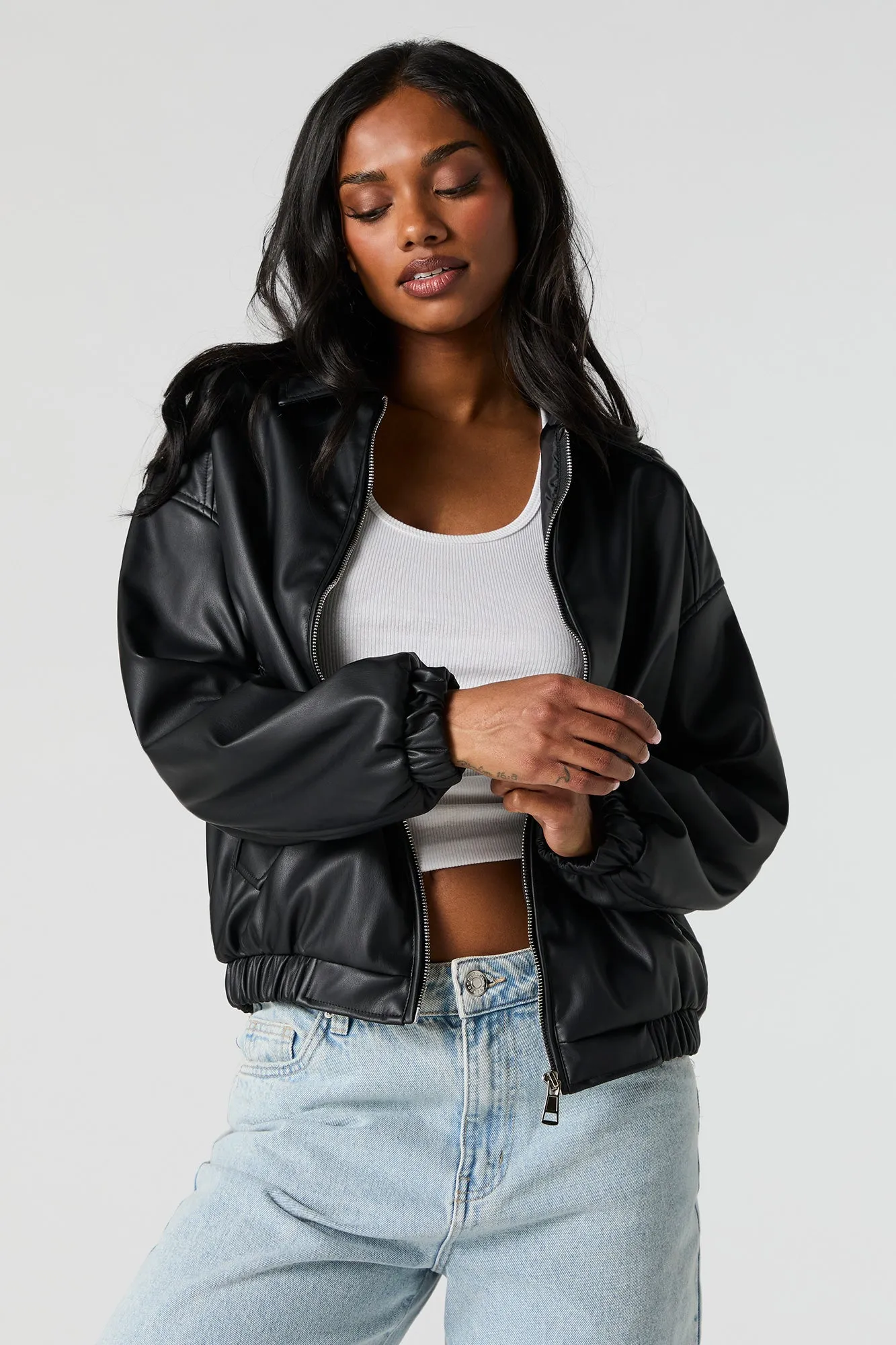 Faux Leather Bomber Jacket sold by Charlotte Russe product image thumbnail 2