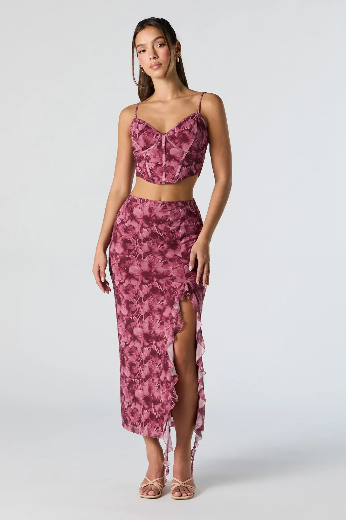 Floral Mesh Corset Crop Top sold by Charlotte Russe product image thumbnail 3