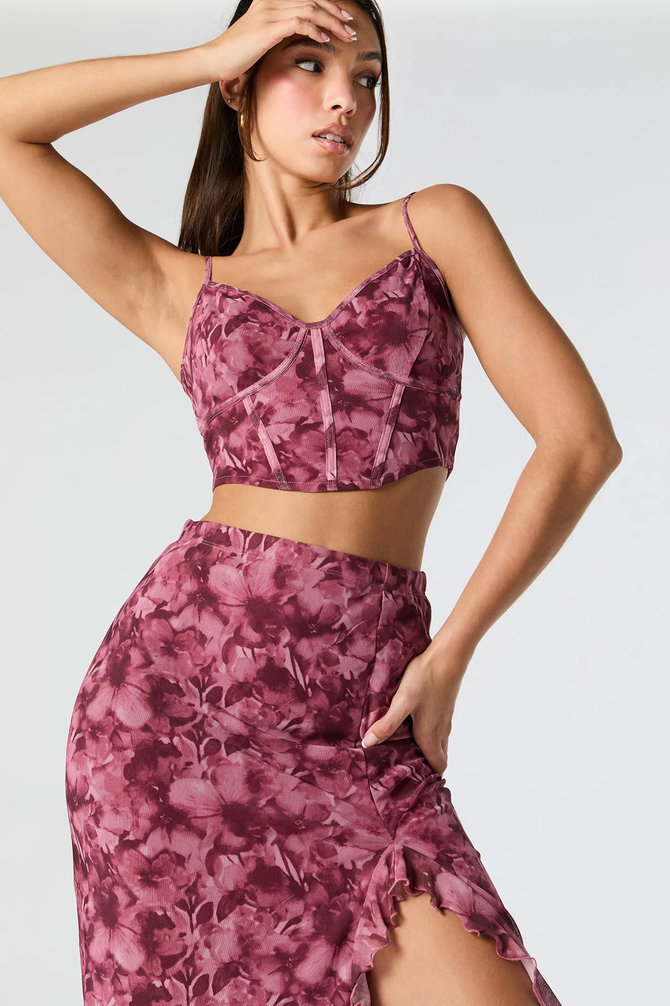 Floral Mesh Corset Crop Top sold by Charlotte Russe