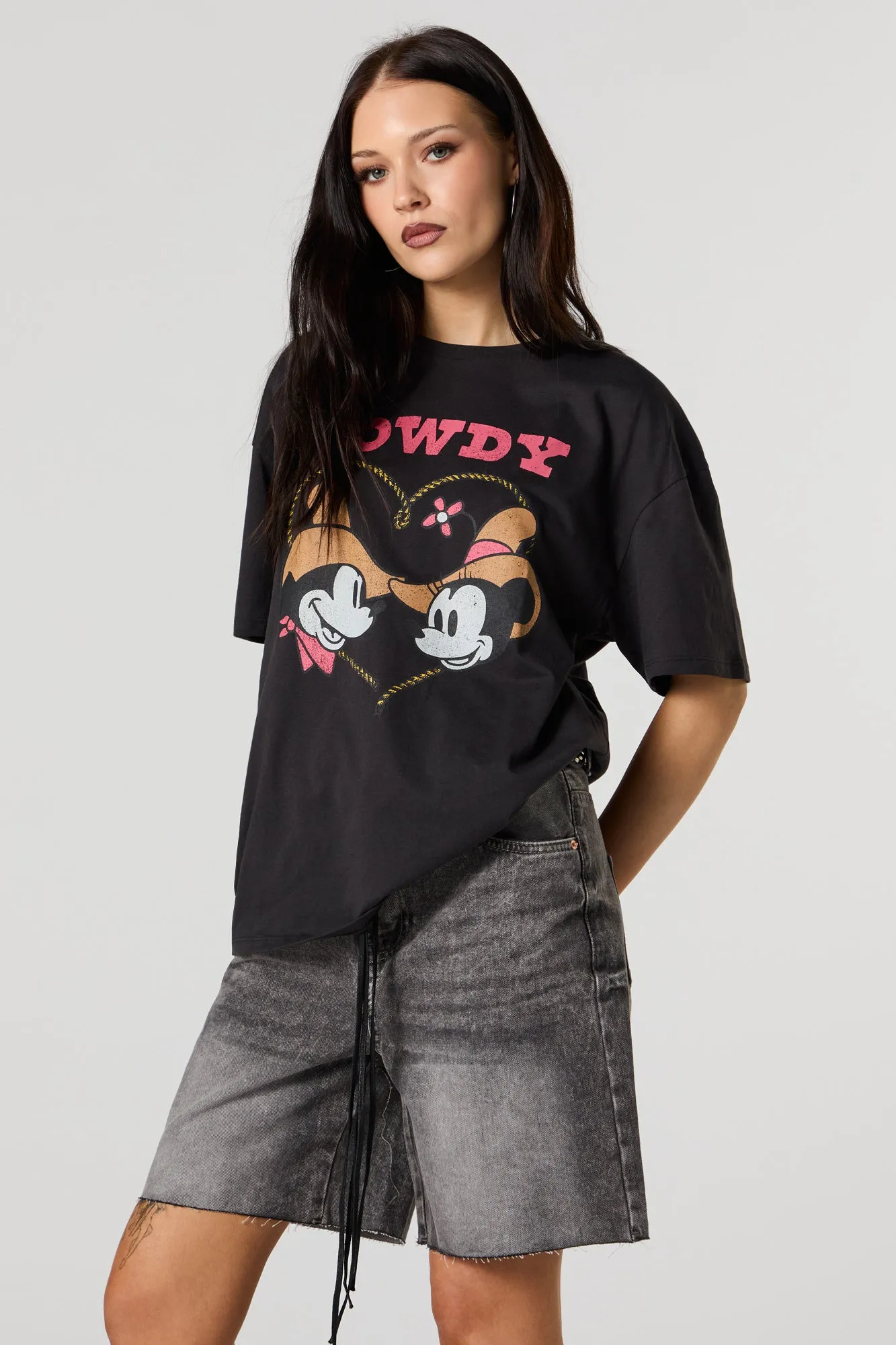 Howdy Mickey Mouse Graphic Boyfriend T-Shirt sold by Charlotte Russe