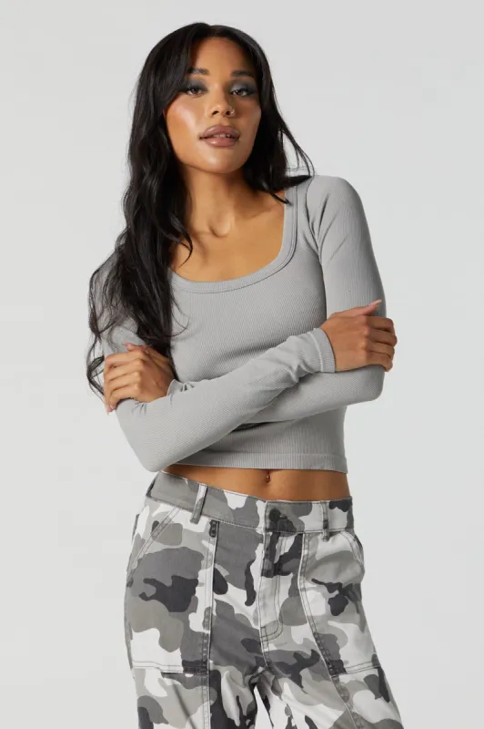 Seamless Ribbed Scoop Neck Long Sleeve Top sold by Charlotte Russe