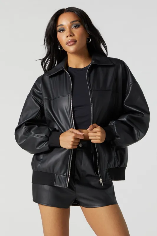 Faux Leather Oversized Bomber Jacket sold by Charlotte Russe
