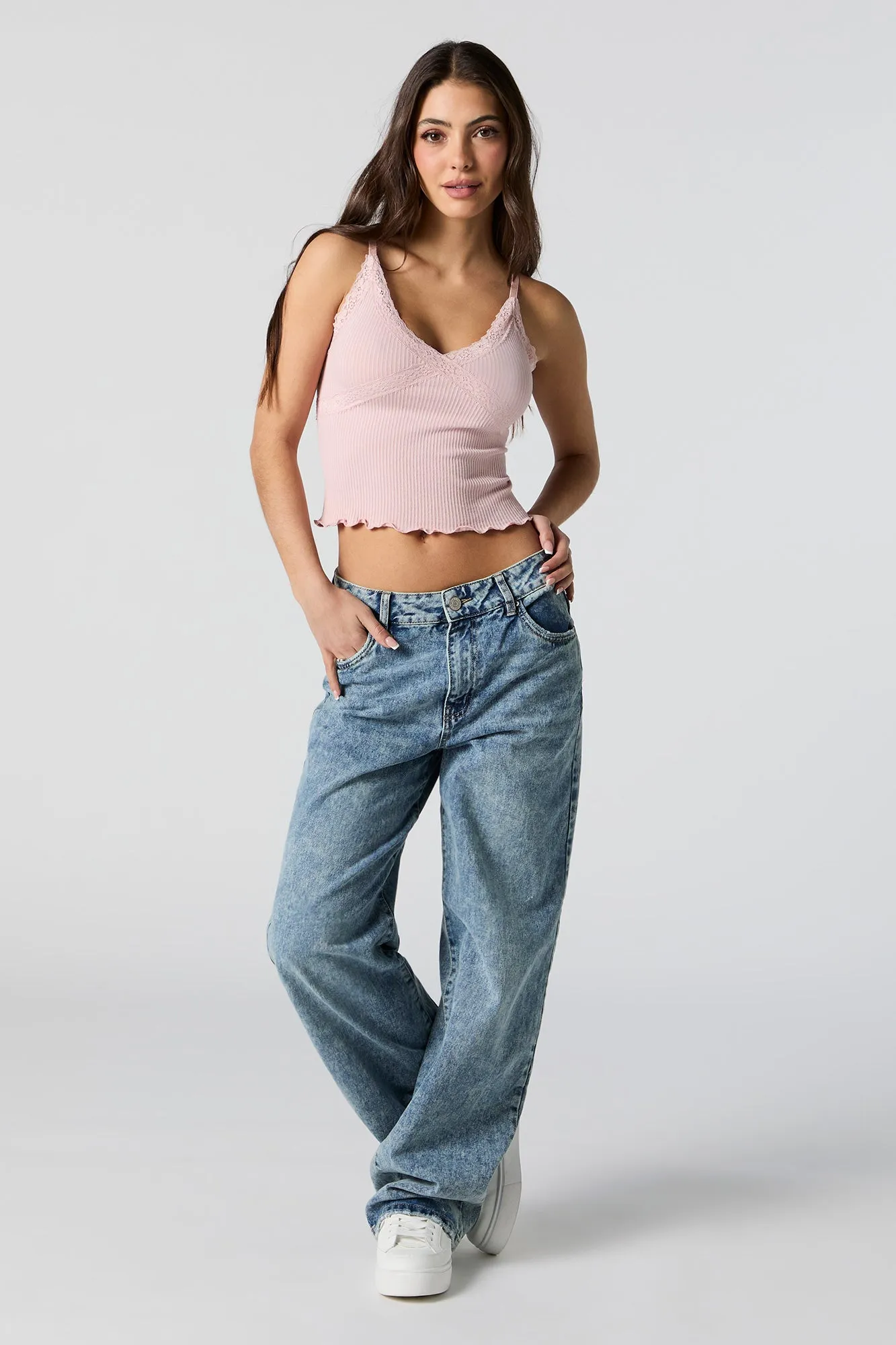 Seamless Ribbed Lace Trim Tank sold by Charlotte Russe product image thumbnail 3