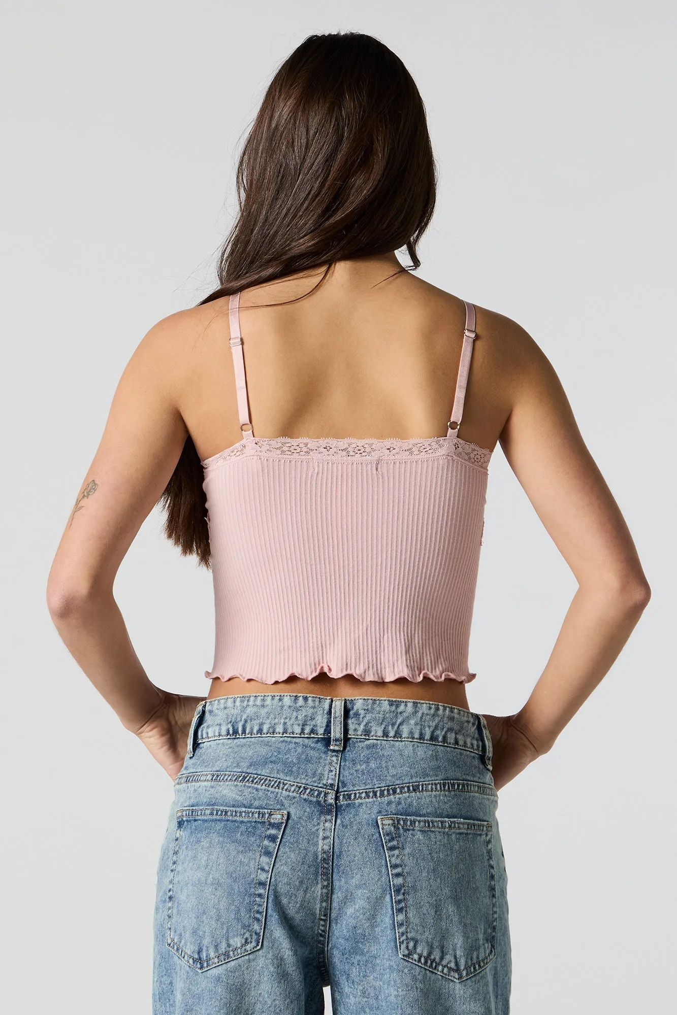 Seamless Ribbed Lace Trim Tank sold by Charlotte Russe product image thumbnail 2