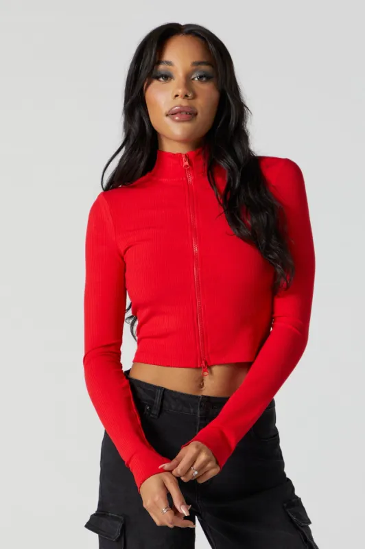 Ribbed Zip-Up Mock Neck Long Sleeve Top sold by Charlotte Russe