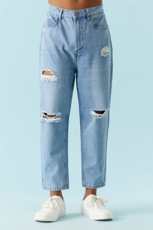 Distressed Light Wash Cropped Baggy Jean sold by Charlotte Russe
