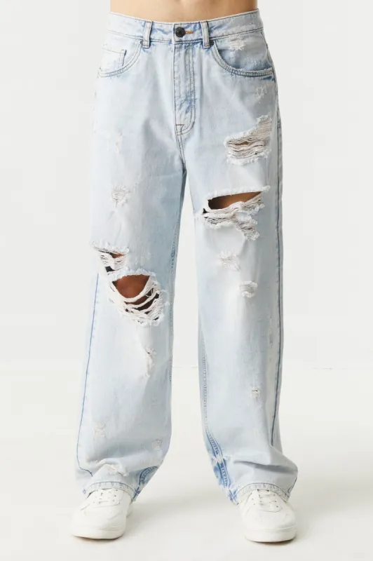 Light Wash Distressed Wide Leg Jean sold by Charlotte Russe