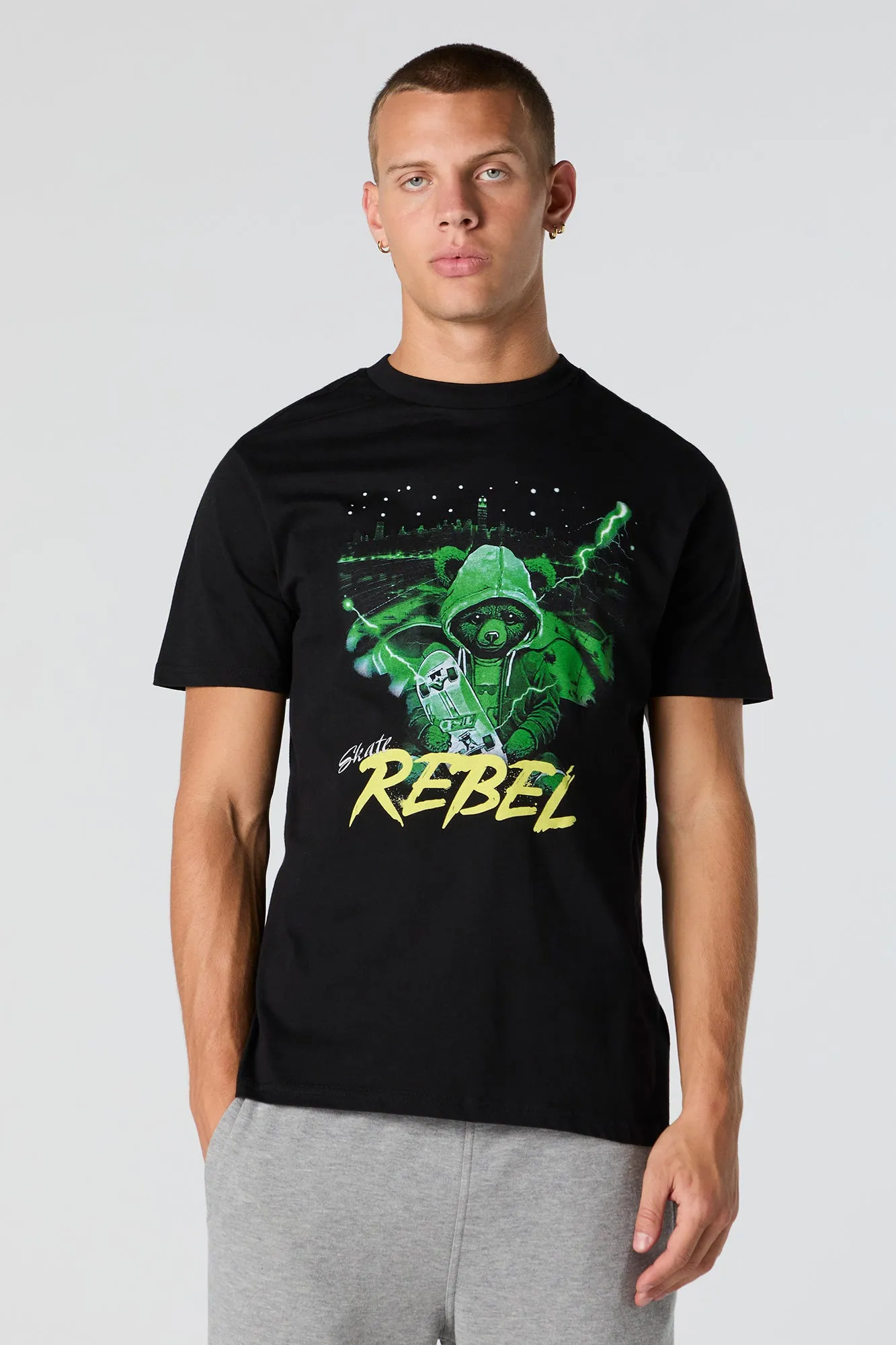 Skate Rebel Bear Graphic T-Shirt sold by Charlotte Russe