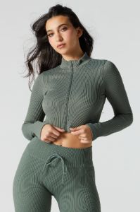 Stitches Green Sommer Ray Active Seamless Zip-Up Top | Parallel