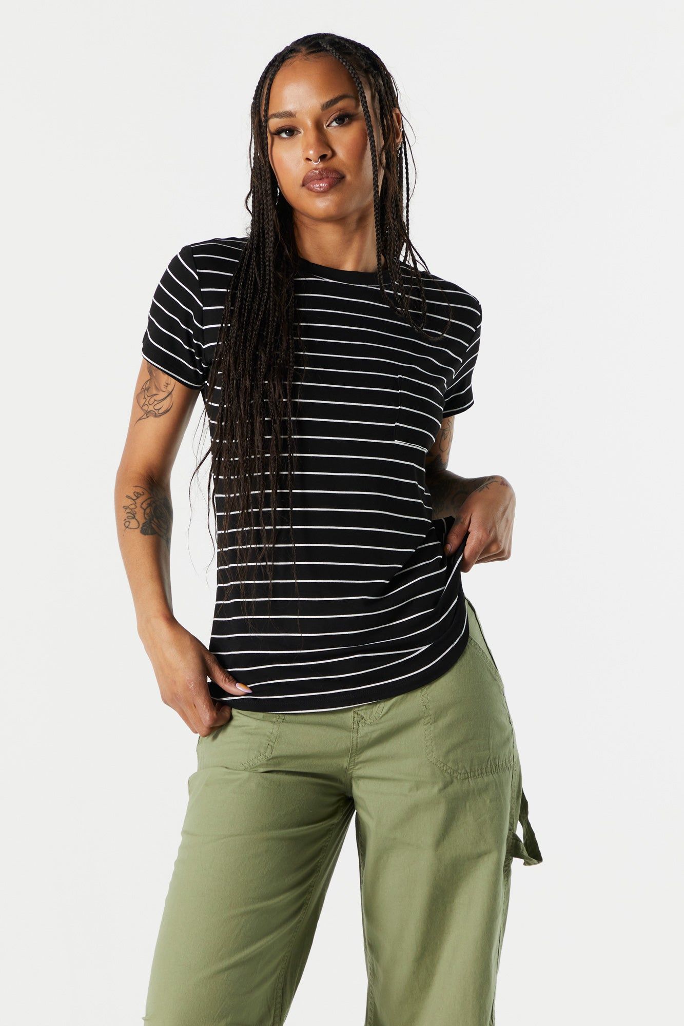 Striped Relaxed Crewneck T-Shirt sold by Charlotte Russe