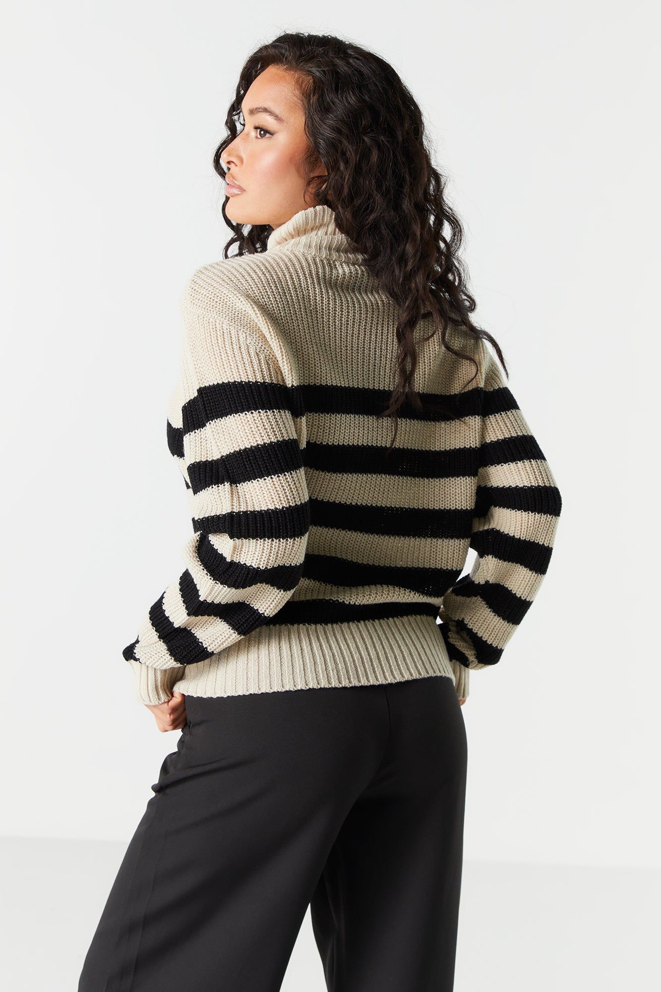 Striped Knit Quarter Zip Sweater sold by Charlotte Russe product image thumbnail 2