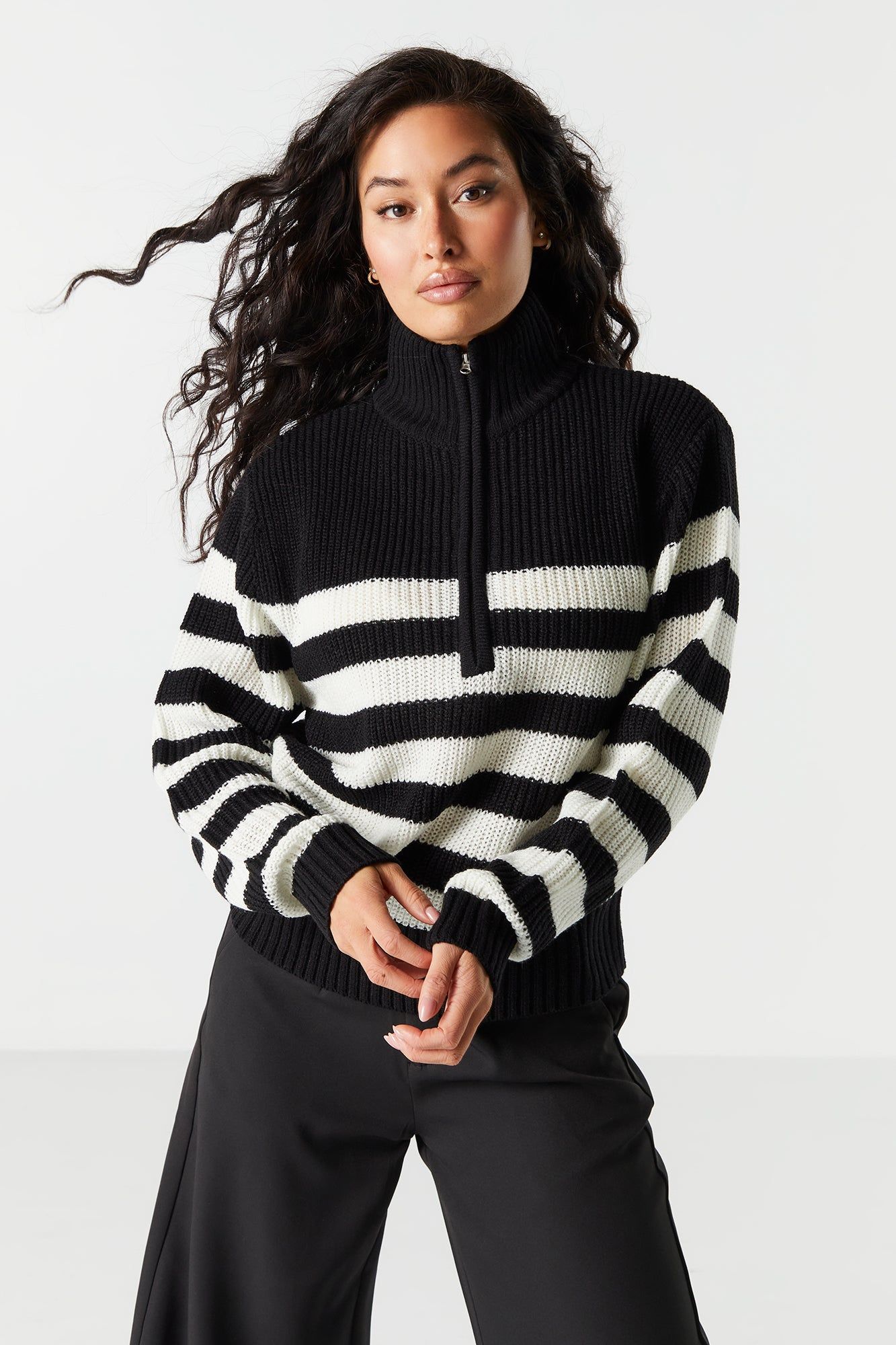 Striped Knit Quarter Zip Sweater sold by Charlotte Russe product image thumbnail 4