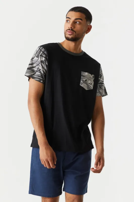 Tropical Floral Print Contrast Pocket T-Shirt sold by Charlotte Russe