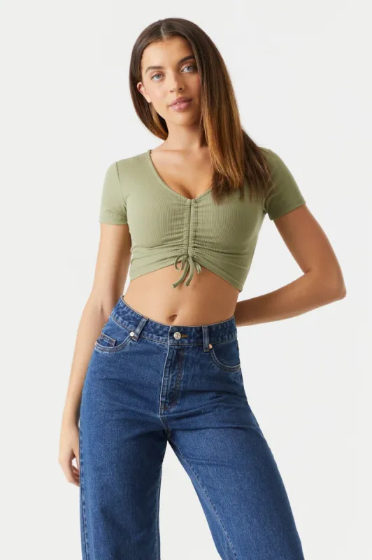 Ribbed Cinched Front Crop Top sold by Charlotte Russe