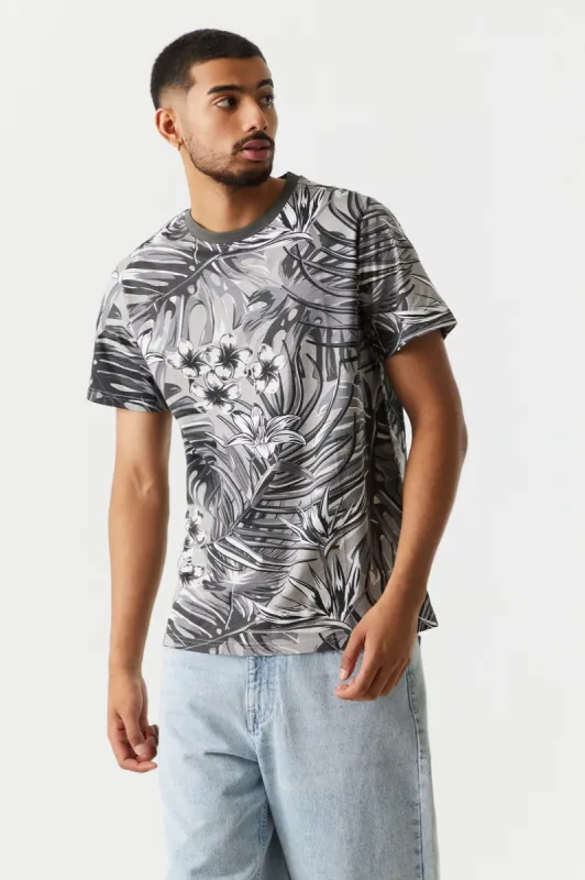 Tropical Floral Print Crew Neck T-Shirt sold by Charlotte Russe