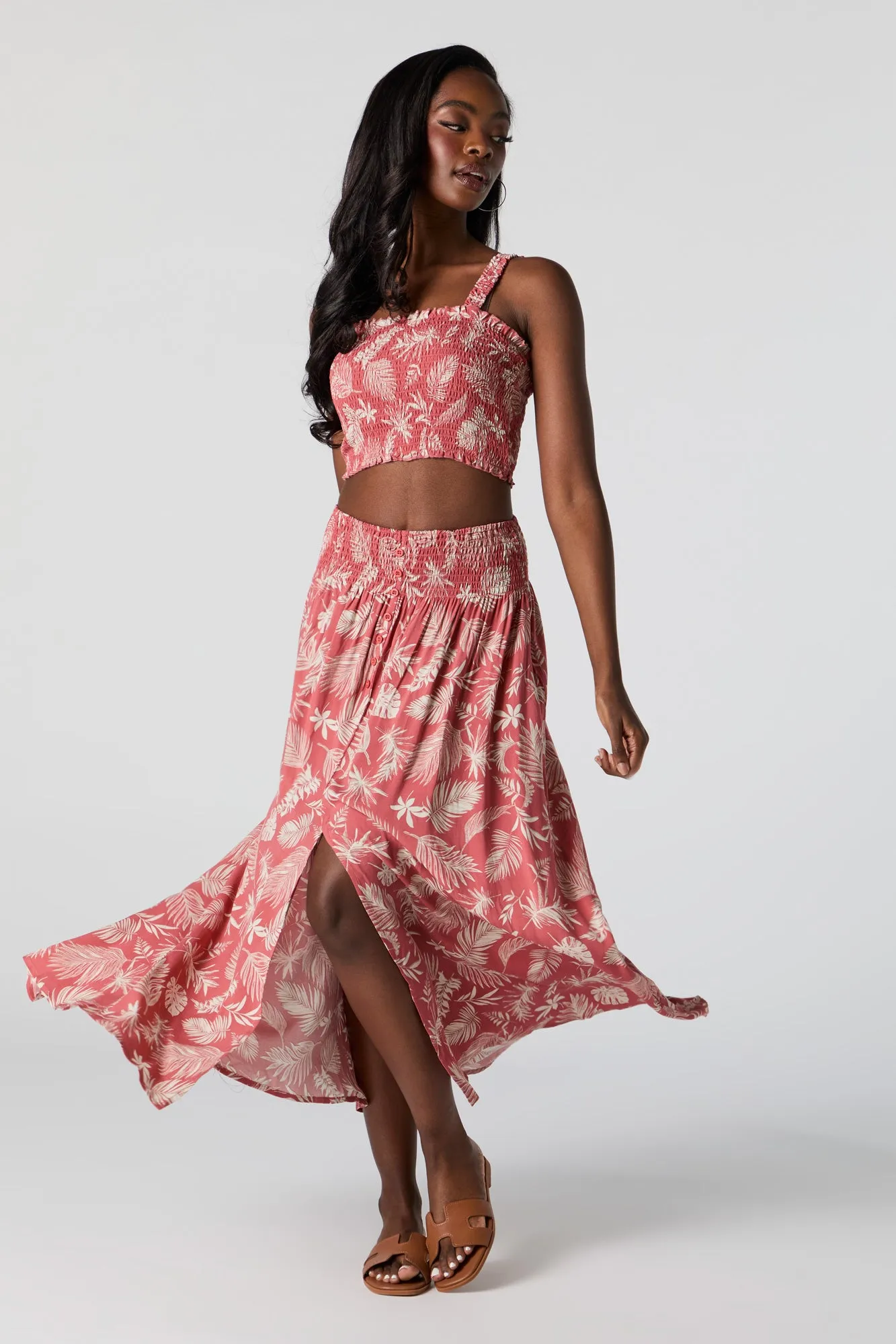 Leaf Print Smocked Cropped Tank sold by Charlotte Russe product image thumbnail 3