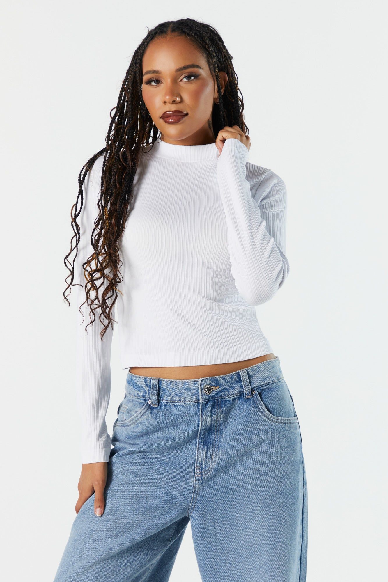 Seamless Ribbed Mock Neck Long Sleeve Top sold by Charlotte Russe product image thumbnail 5