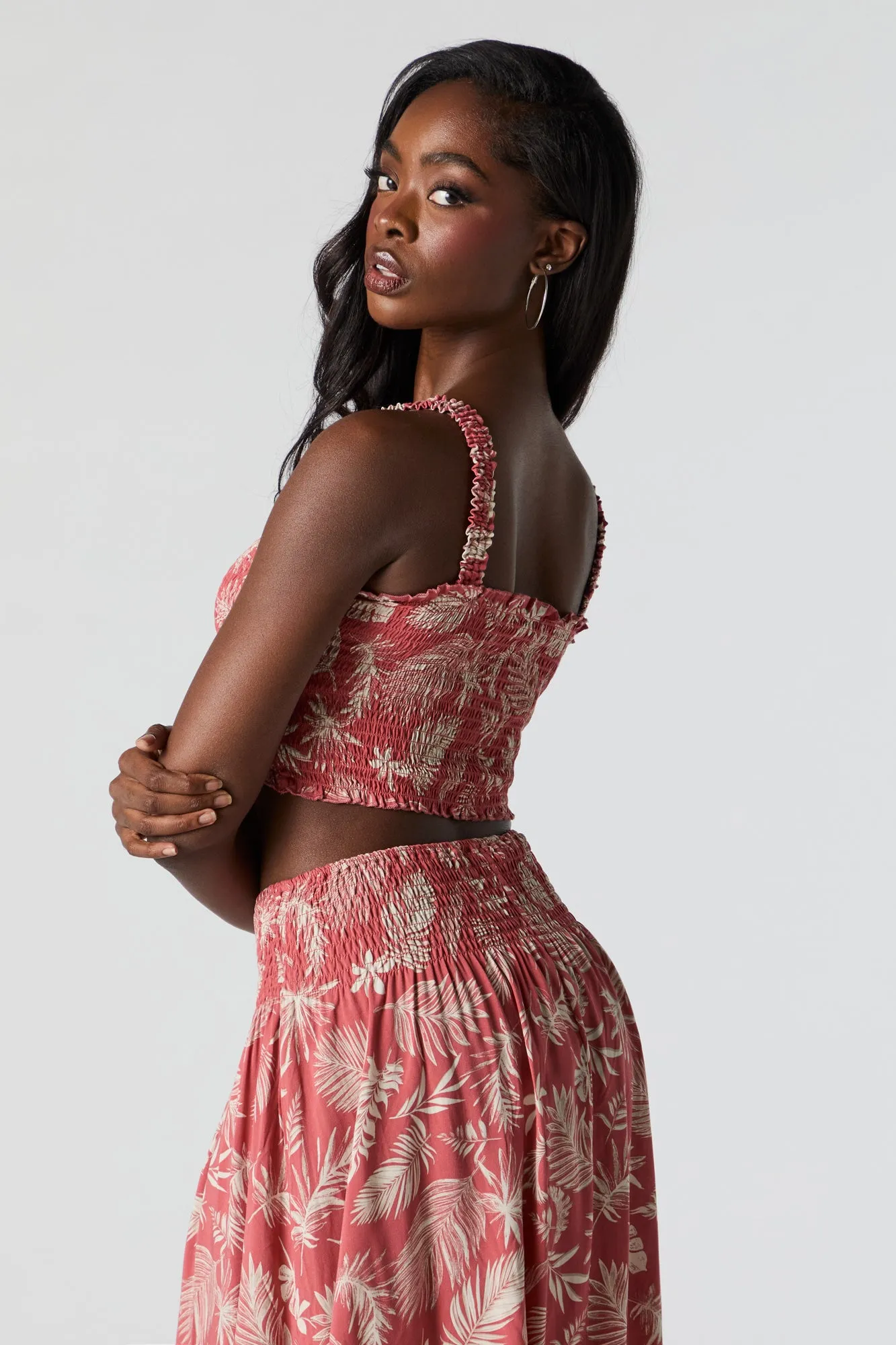 Leaf Print Smocked Cropped Tank sold by Charlotte Russe product image thumbnail 2