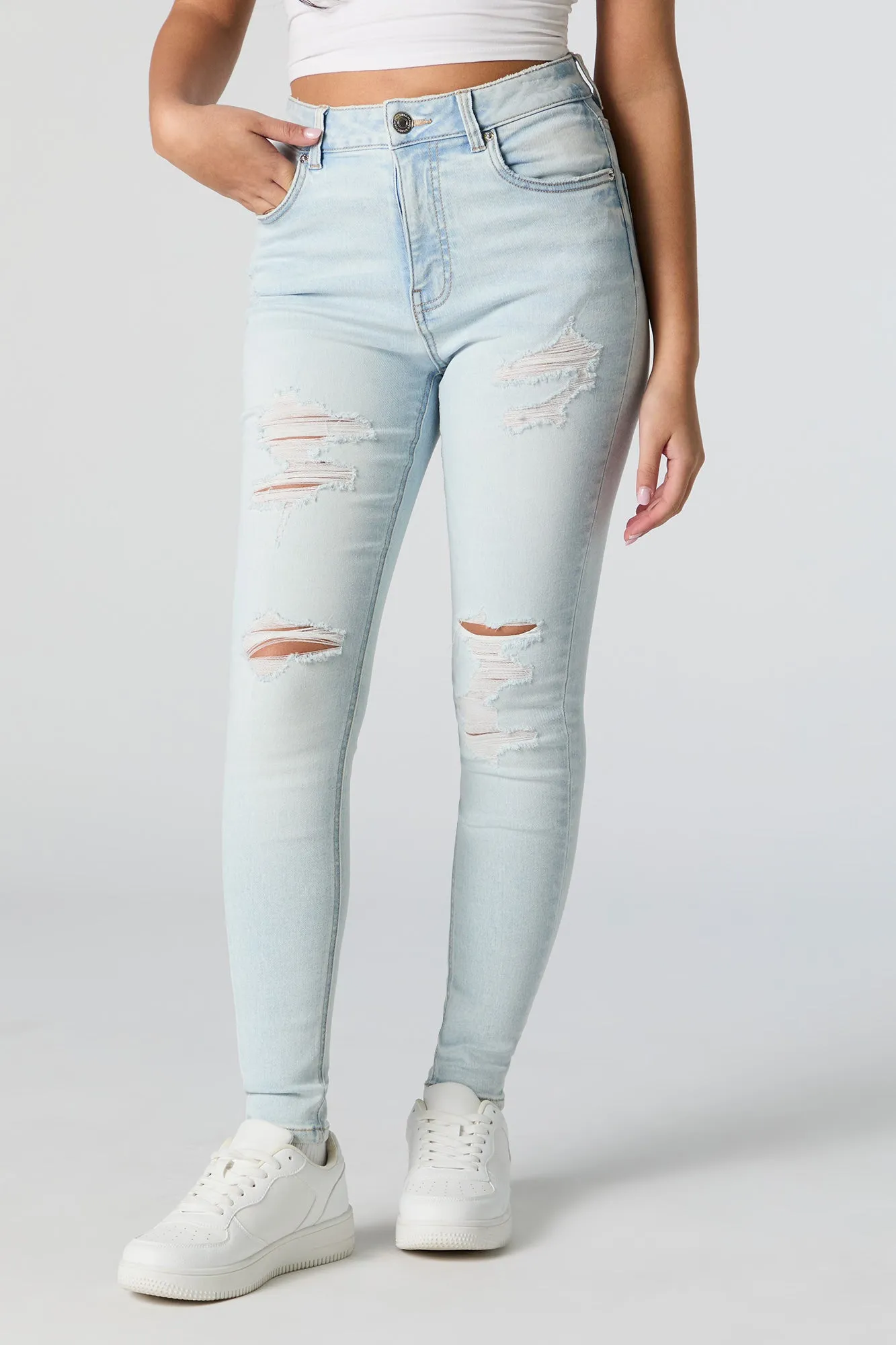 Miami Light Wash High Rise Distressed Skinny Jean sold by Charlotte Russe product image thumbnail 2