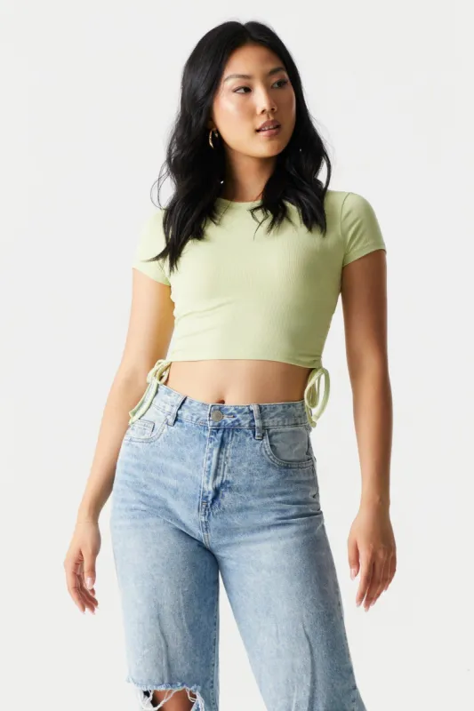 Ribbed Ruched Side Crop Top sold by Charlotte Russe