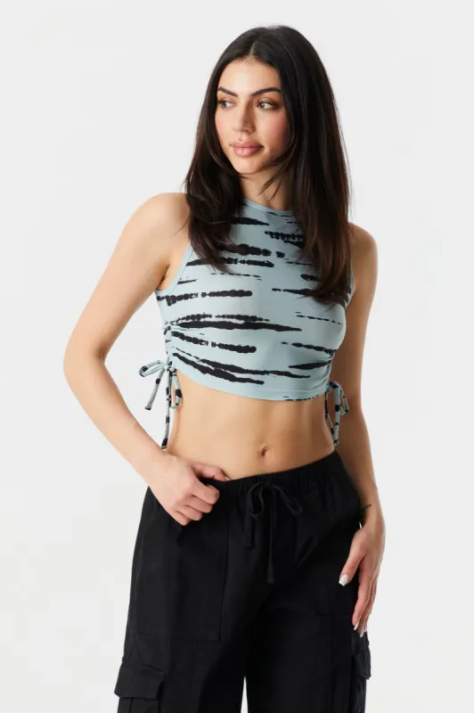 Horizontal Tie-Dye Print Cinched Sides Crop Tank Top sold by Charlotte Russe