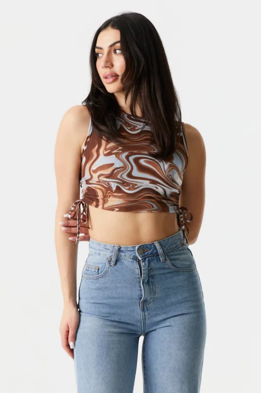 Marble Print Cinched Sides Crop Tank Top sold by Charlotte Russe