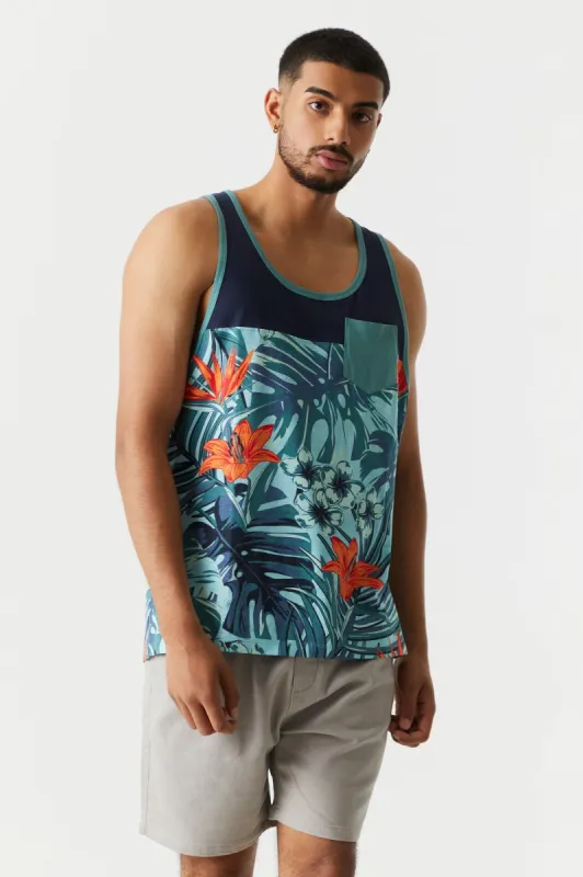Tropical Floral Print Colour Block Tank sold by Charlotte Russe