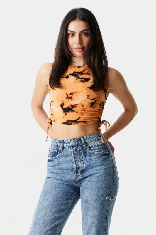 Smoke Print Cinched Sides Crop Tank Top sold by Charlotte Russe