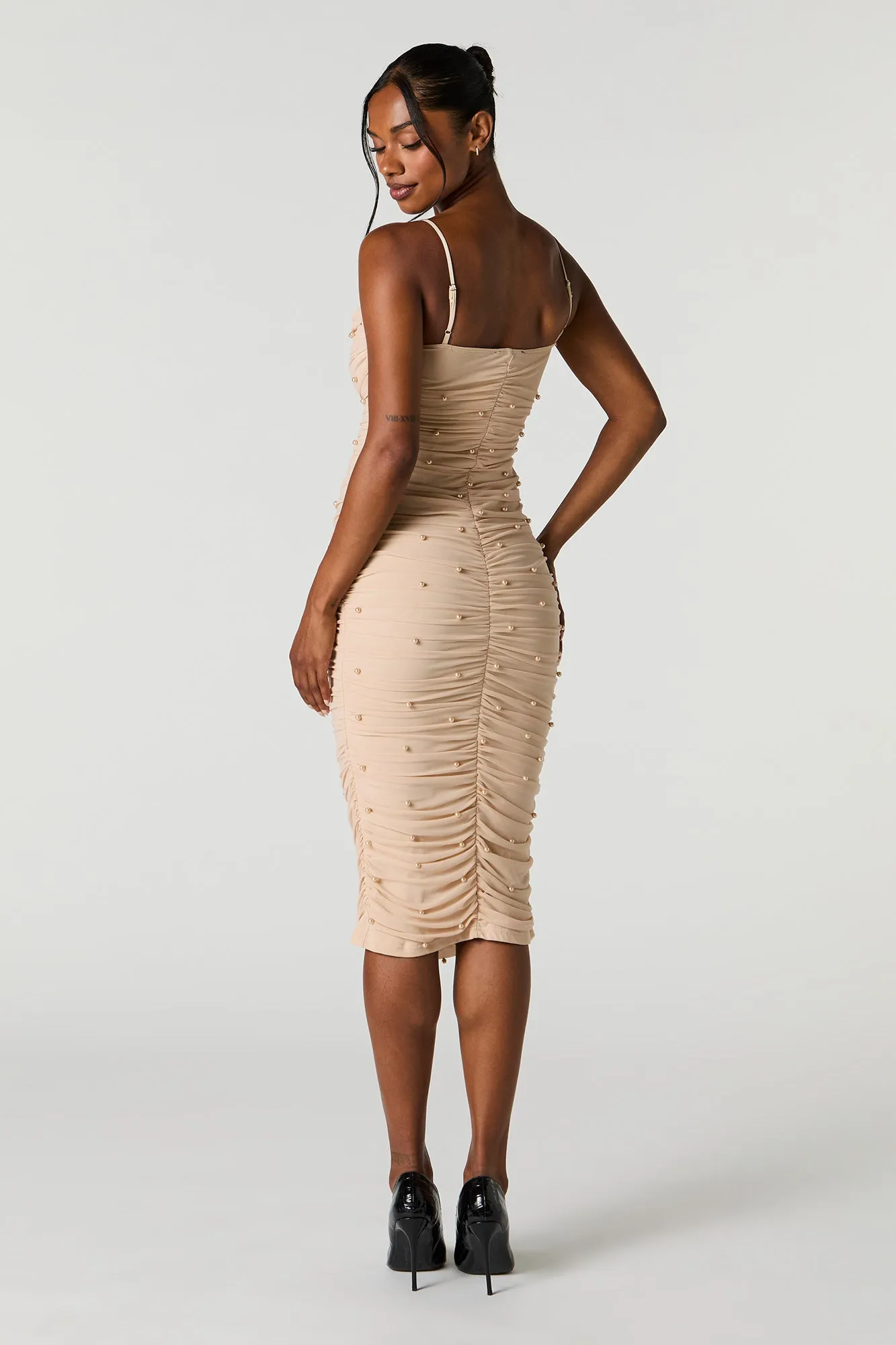 Faux Pearl Bustier Ruched Midi Dress sold by Charlotte Russe product image thumbnail 3