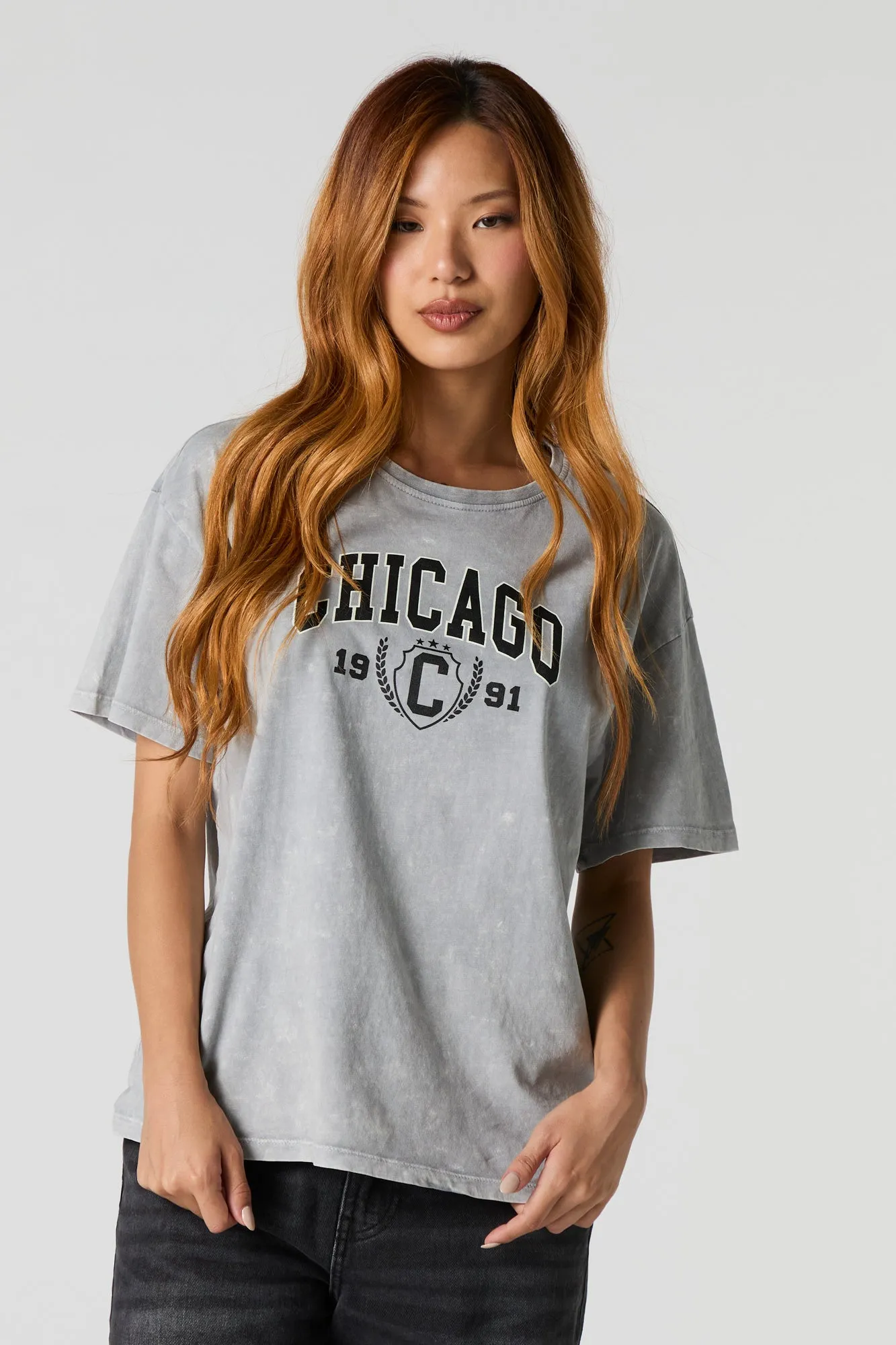 Chicago 1991 Graphic Washed Boyfriend T-Shirt sold by Charlotte Russe