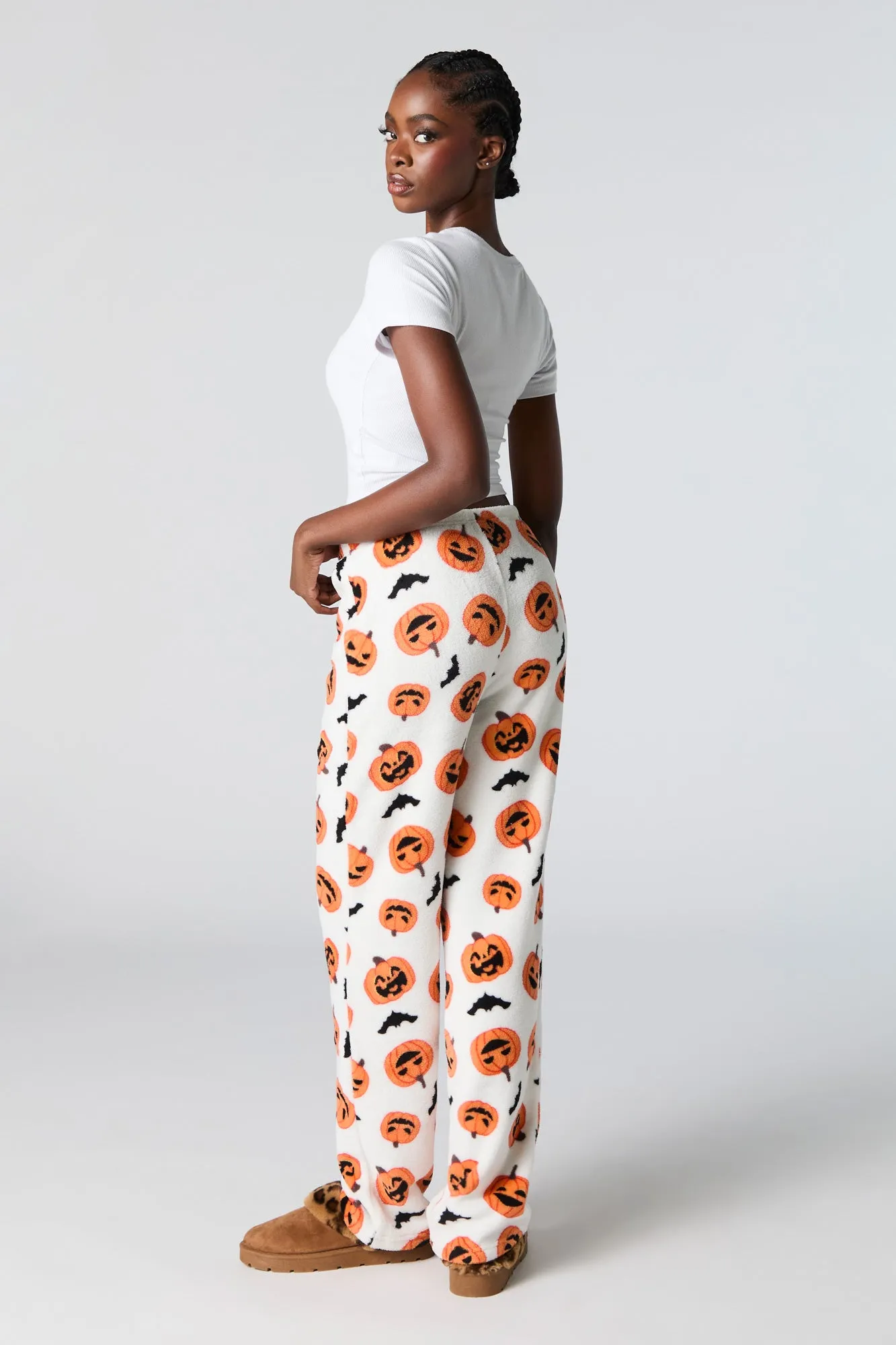 Halloween Printed Plush Pajama Pant - White sold by Charlotte Russe product image thumbnail 3