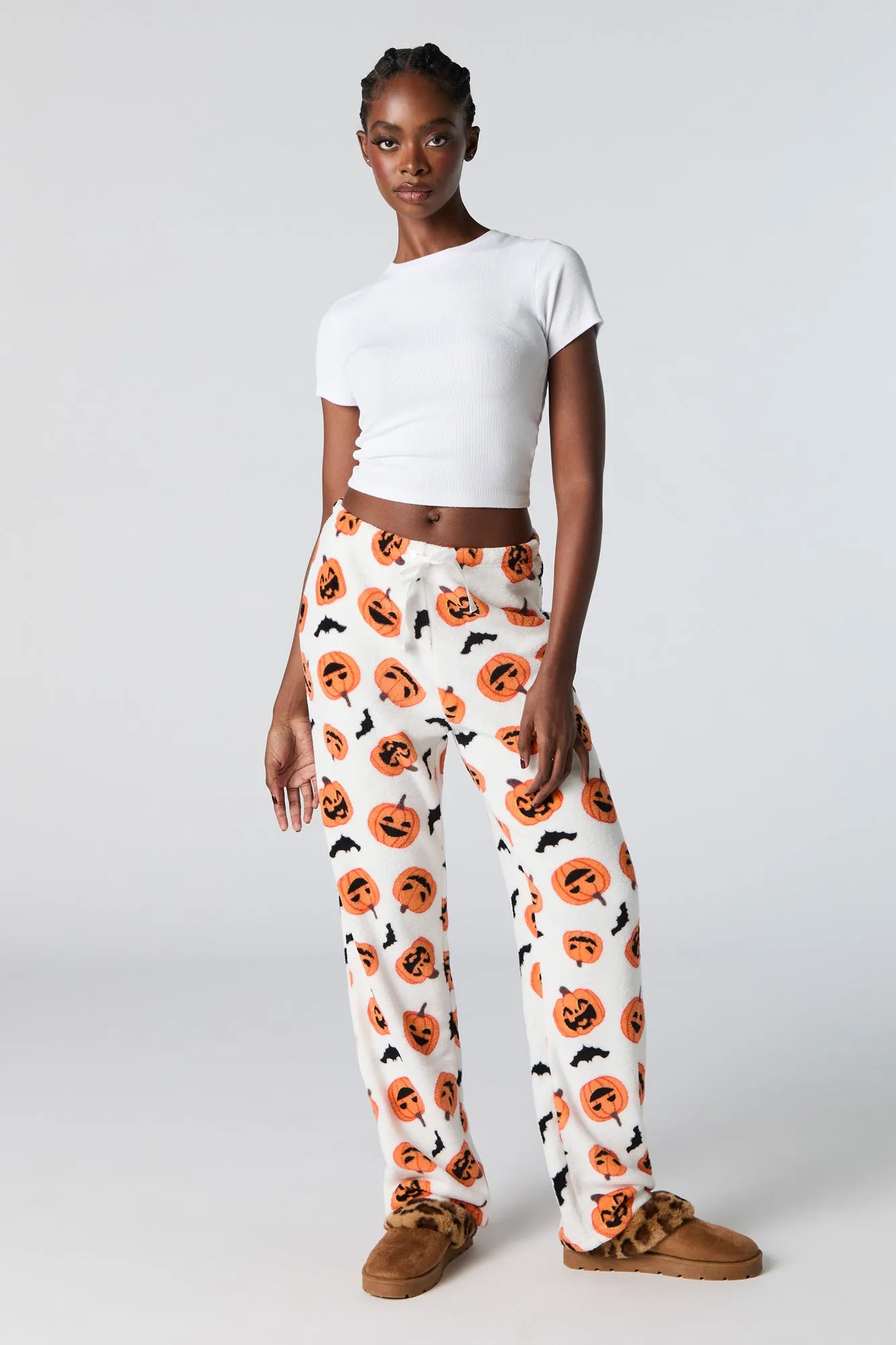 Halloween Printed Plush Pajama Pant - White sold by Charlotte Russe