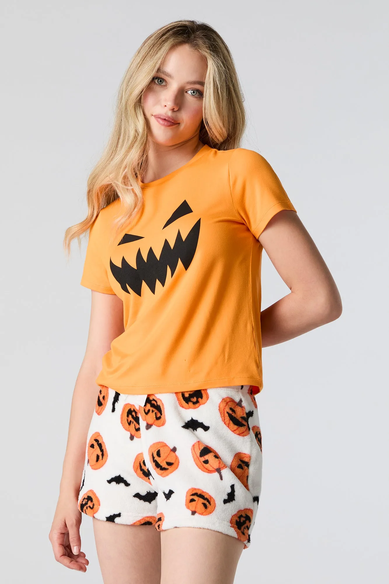 Halloween T-Shirt and Short 2 Piece Pajama Set - Orange sold by Charlotte Russe